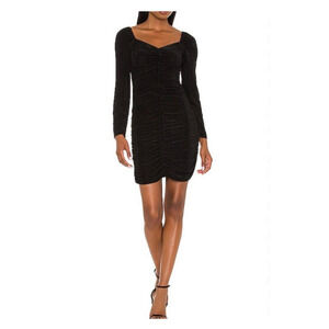 Minkpink Chaima Ruched Velvet Textured black bodycon mini dress XS